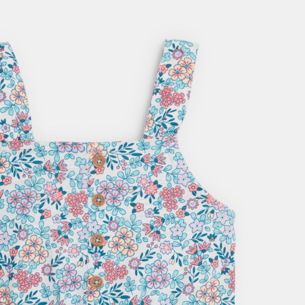 جمبسوت قصيرة برسوم الفلامنغو وأشرطة الكتف متعددة الألوان للفتيات الصغيرات